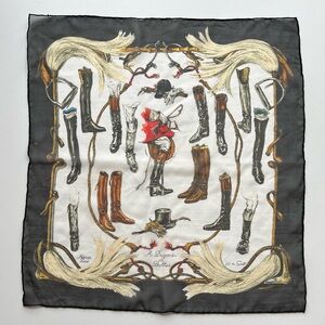 RARE! HERMES 90s Vintage A Propos de Bottes Mousseline Silk Pocket Scarf